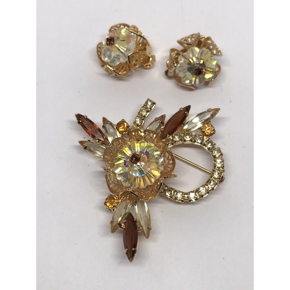 VTG Unsigned Juliana Brooch and matching Clip on earrings - Picture 1 of 7